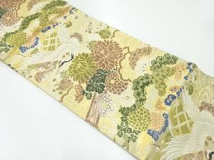 アンティーク　鶴に松梅菊模様織出し丸帯（着用可）